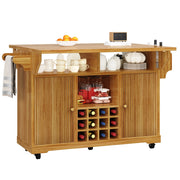 Carrello da cucina mobile con ripiani regolabili, portabottiglie estraibile e piani ribaltabili, in MDF marrone scuro