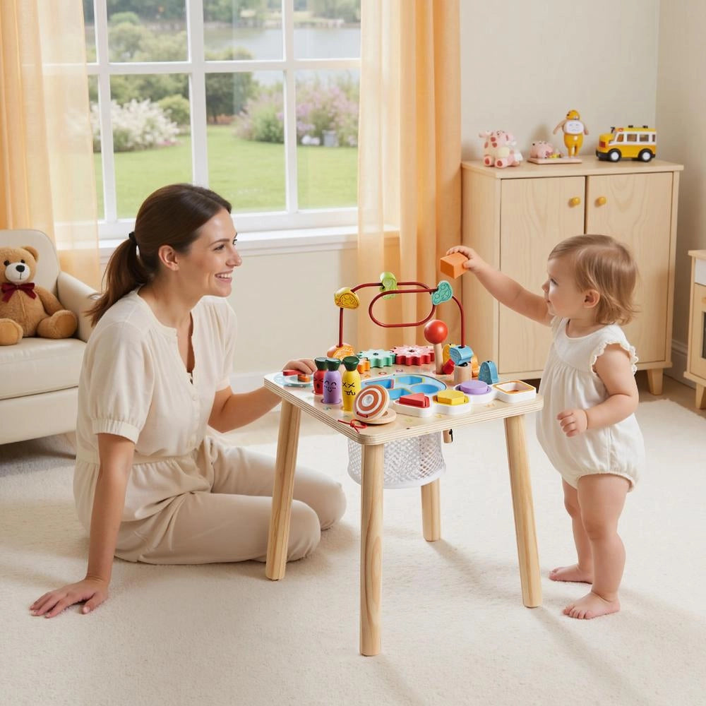 Tavolino Multiattivita Interattivo Bambini Piccoli Legno 6-36 Mesi Evolutivo 320x320x465mm