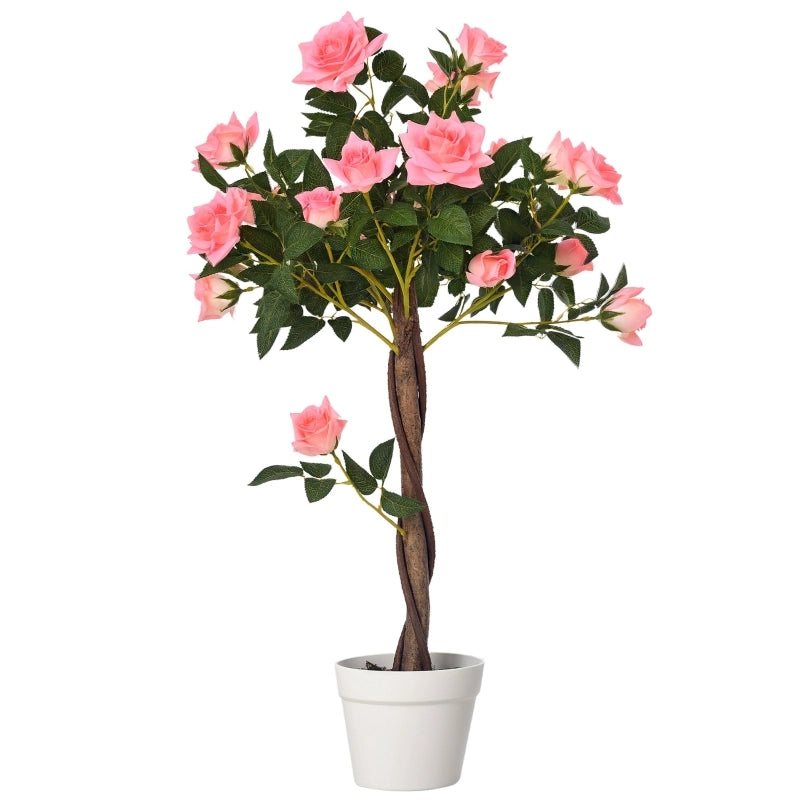 Albero artificiale di camelia rosa in plastica PE con vaso; foglie effetto seta e tronchi realistici; 90 cm