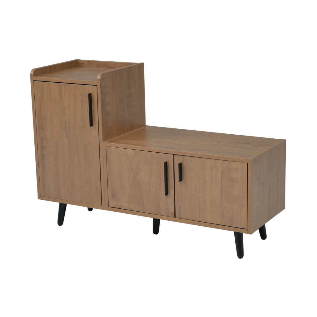 Panca Porta Scarpe Moderna con Tre Ante e Maniglie Asimmetriche in Metallo, 100x34x69 cm, Colore Naturale