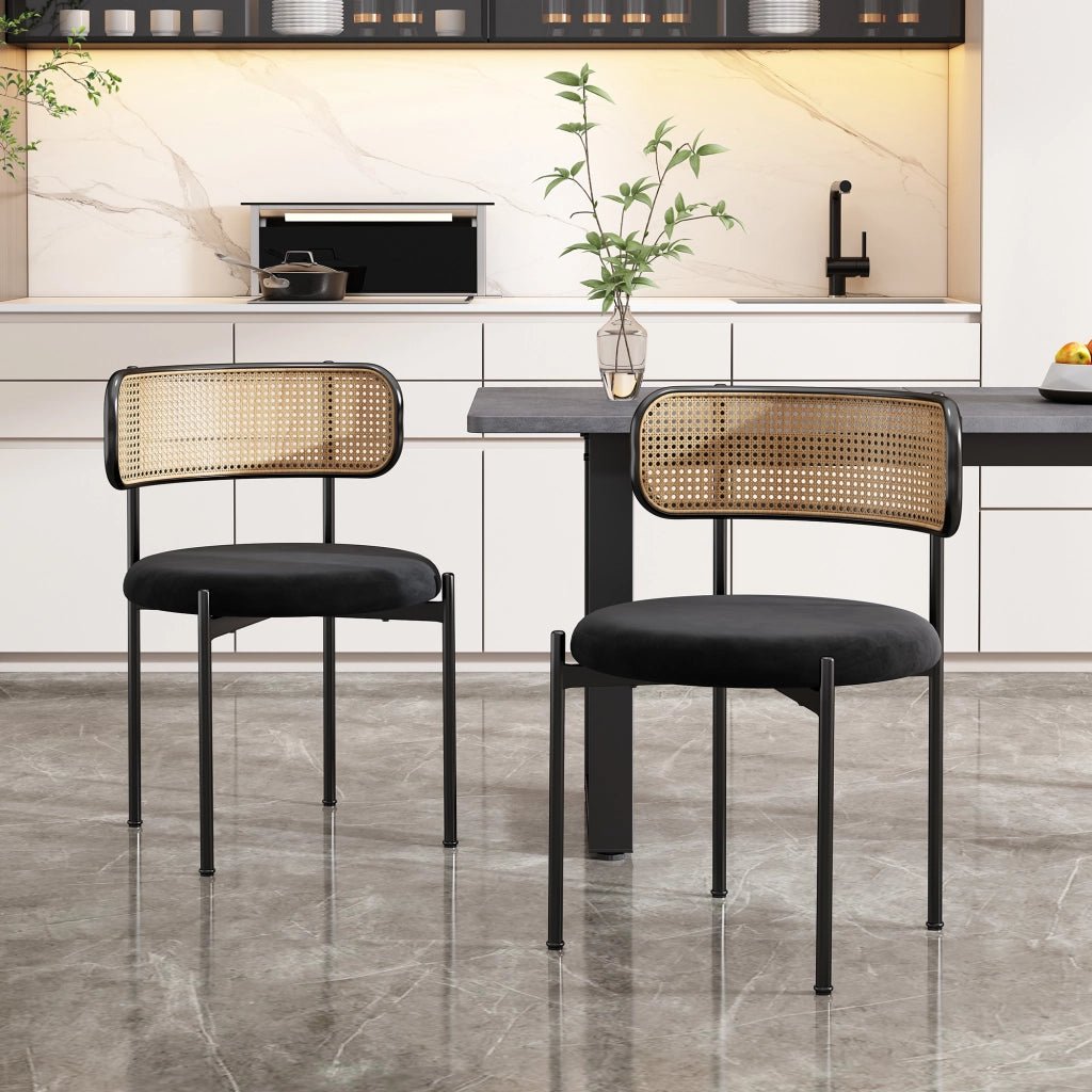 Sedia da Pranzo in Velluto con Gambe in Metallo, Set 2 Pezzi ¨C Xylo ¨C Nero