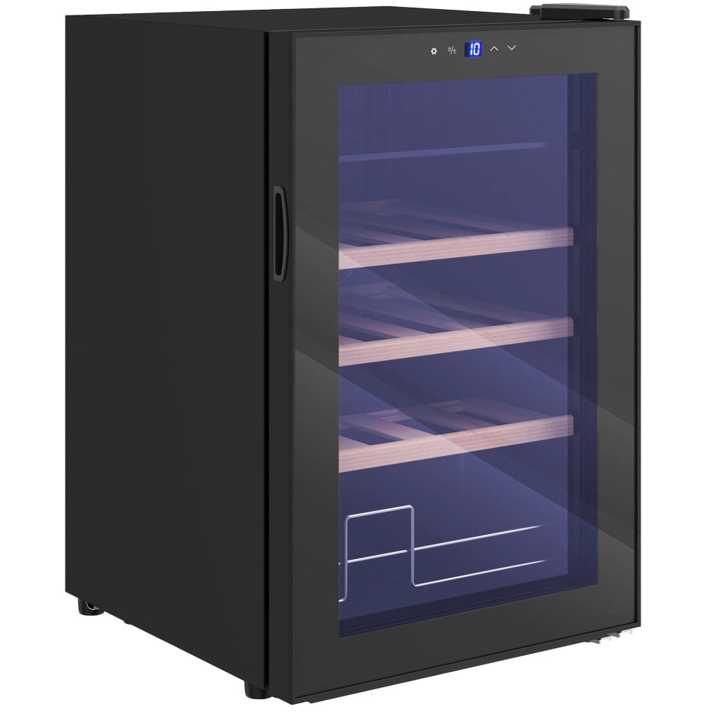 Cantinetta Frigo per Vino da 53L con Ripiani Regolabili per 12 Bottiglie e 25 Lattine, 43x45x64 cm, Nero