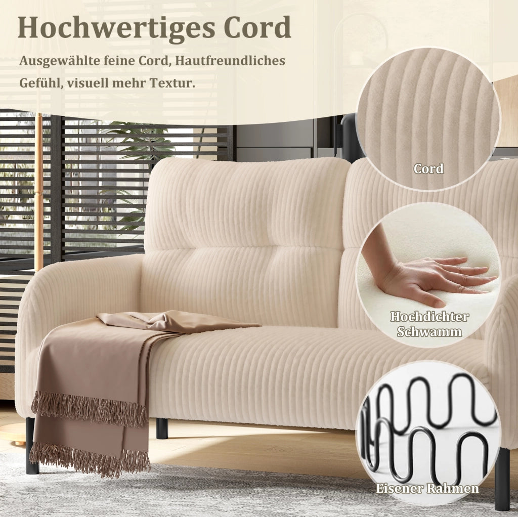 Divano 2 posti 120x75x79 cm in velluto a coste beige con tasca laterale
