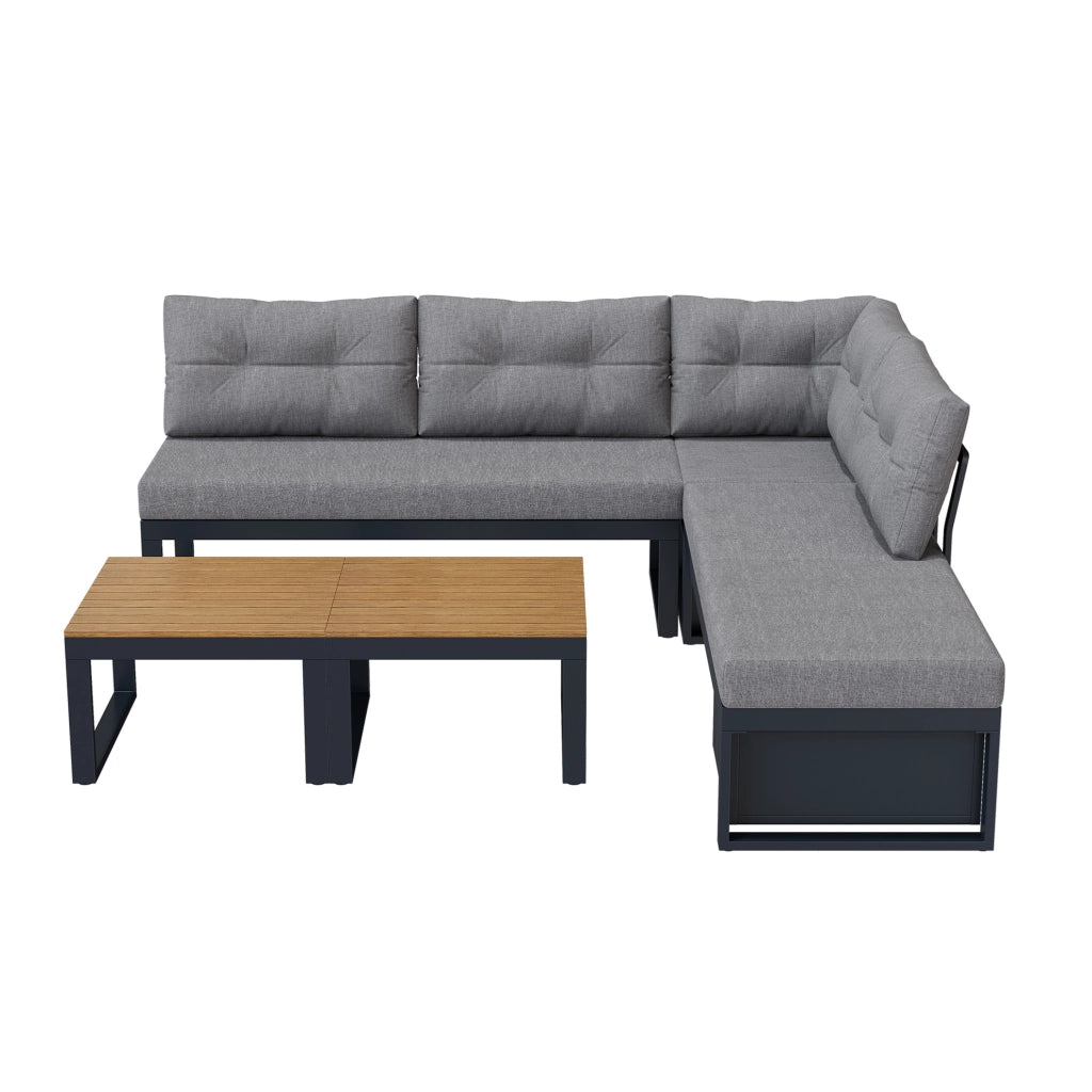 Set Salotto da Giardino Modulare con Schienale Regolabile a 3 Posizioni, Cuscini Spessi e Imbottiti, Tessuto Poliestere Resistente per Terrazza, Balcone e Giardino, Grigio Scuro