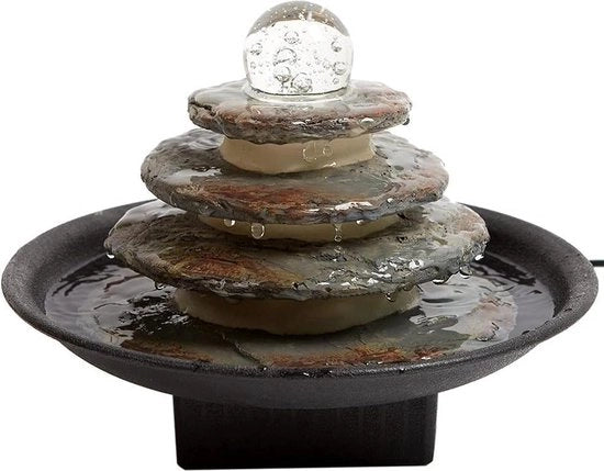 Tavolo da Interno Zen Cascata Feng Shui Cascata Acquatica con Illuminazione LED Rotante 20cm