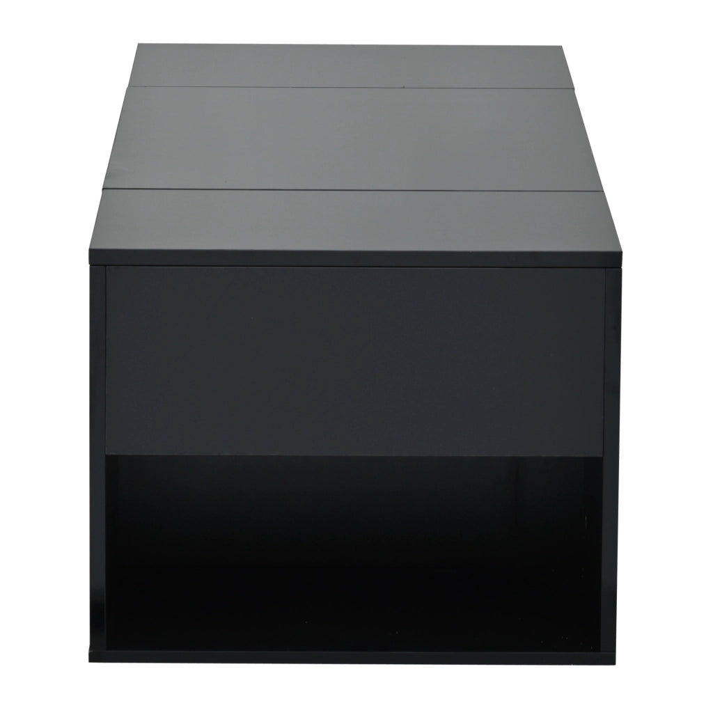 Tavolino da caffè 100x50x40 cm nero lucido con LED; cassetto e 6 vani HOMVRA