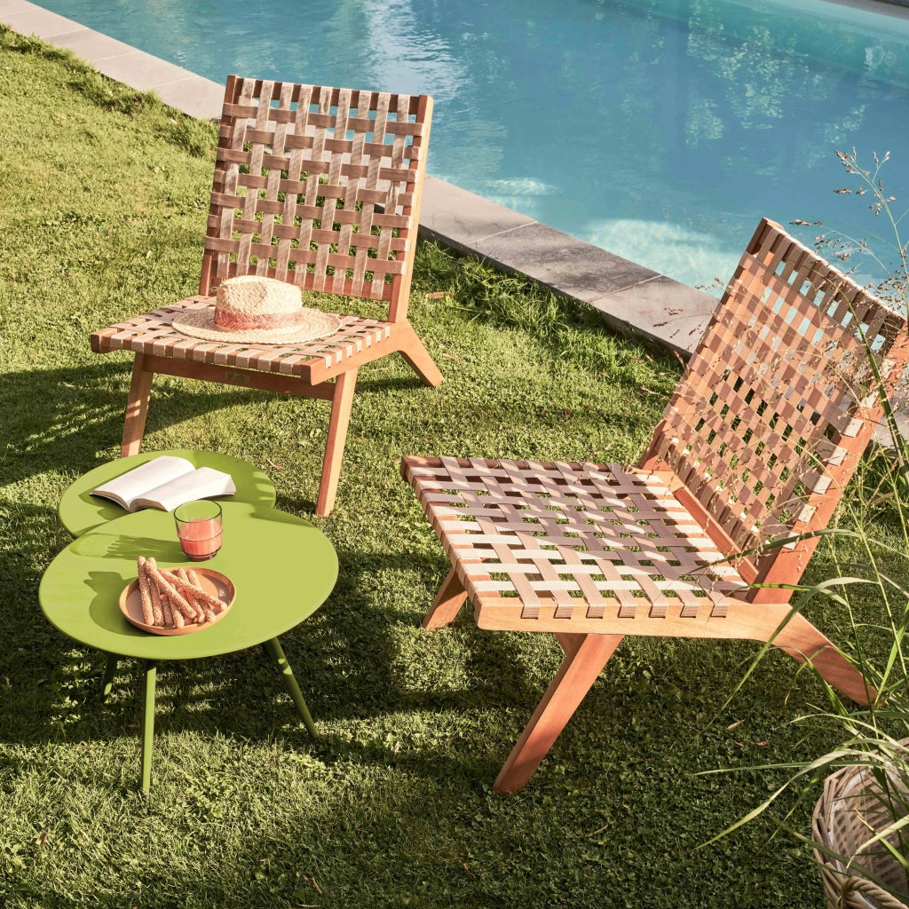 Oviala - Tavolino da giardino rotondo in metallo verde di 50 cm