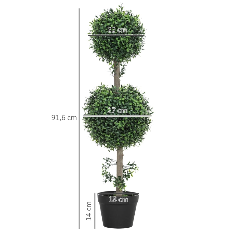 Pianta artificiale di bosso 2 pezzi sferiche con protezione UV in vaso verde per interni ed esterni alta 91.4 cm