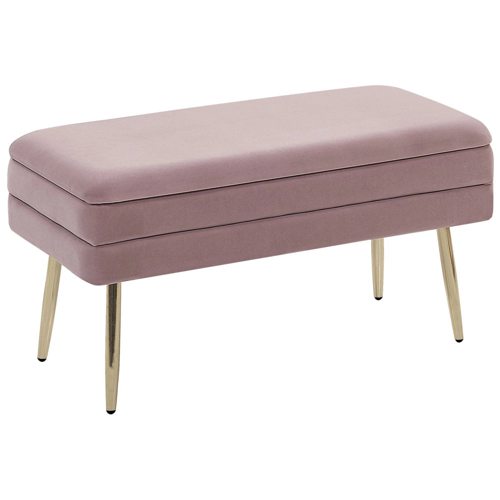 Panca portaoggetti per camera da letto Rivestimento in velluto di poliestere rosa Gambe dorate Design glam Mobili da soggiorno in tinta unita