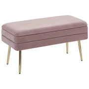 Panca portaoggetti per camera da letto Rivestimento in velluto di poliestere rosa Gambe dorate Design glam Mobili da soggiorno in tinta unita
