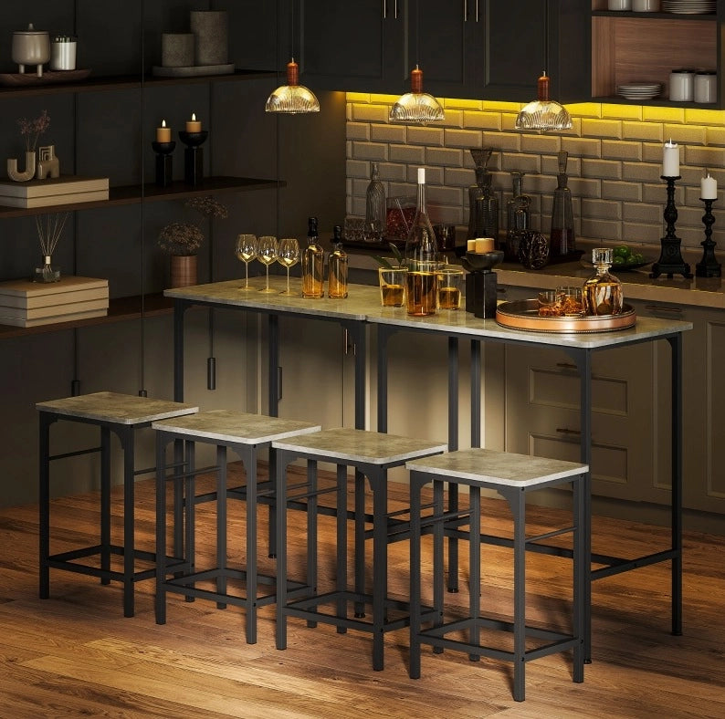 Set tavolo da bar con 2 sgabelli grigio effetto legno