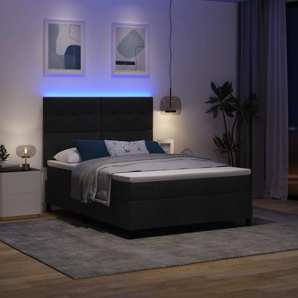 Letto a molle con materasso con led Nero 140 x 190 cm Tessuto