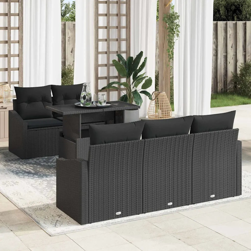 Set Divano da Giardino con archiviazione 6 pcs Nero polyrattan