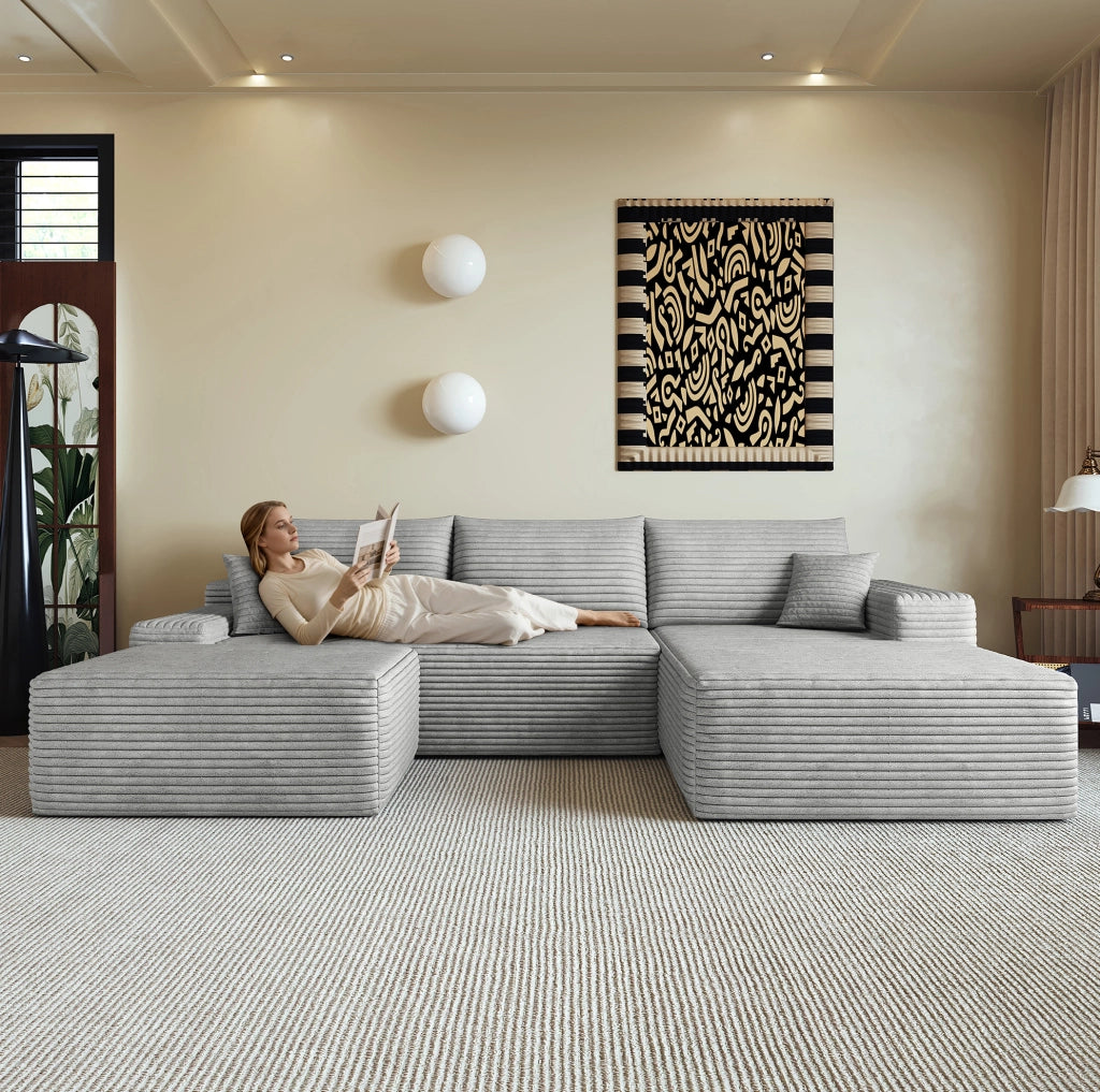 DIVANO in tessuto a coste grigio 270x175x83 cm