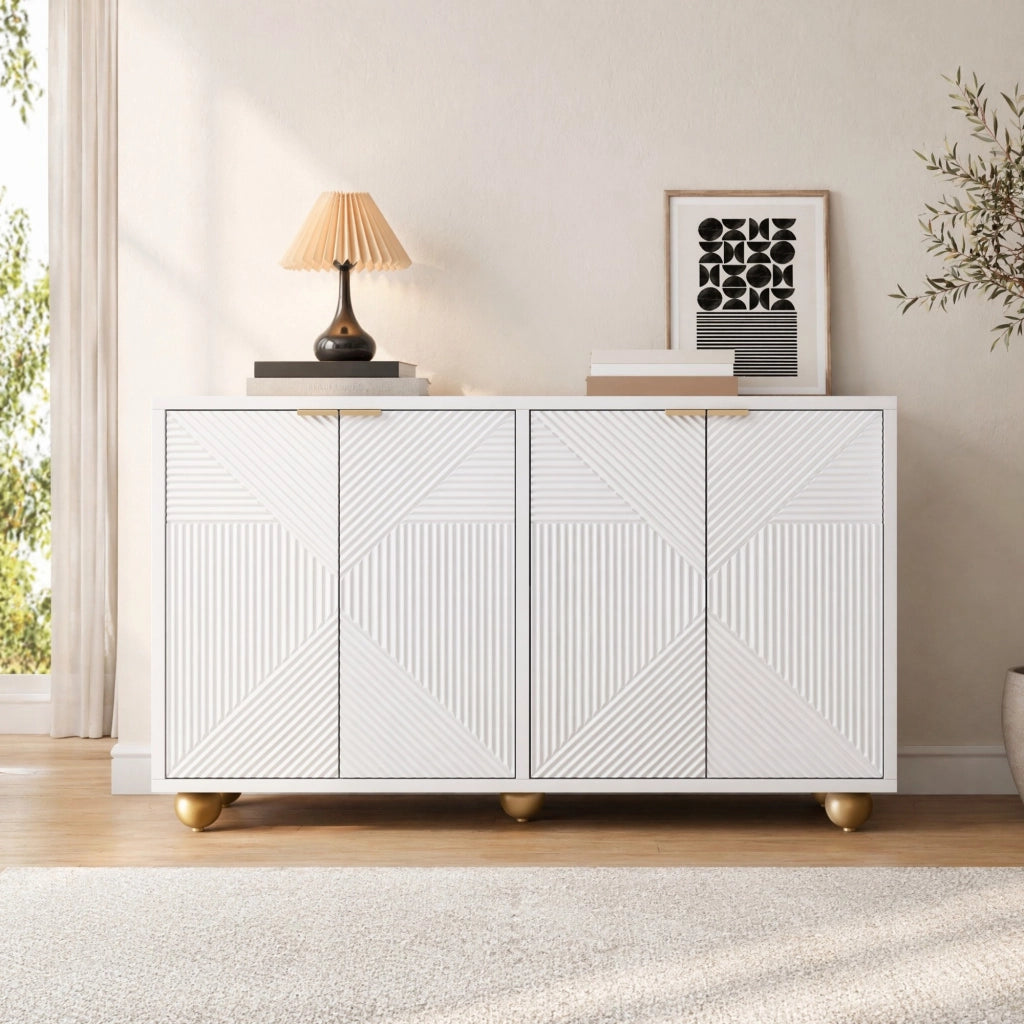 Credenza quattro ante con ripiani regolabili e gambe sferiche in MDF bianco 120 × 35 × 71.5 cm