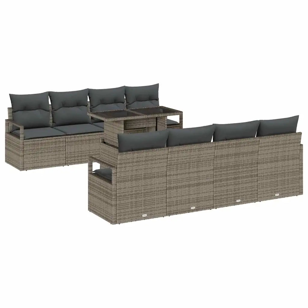 Set Divano da Giardino con cuscino 9 pcs Grigio Poly Rattan