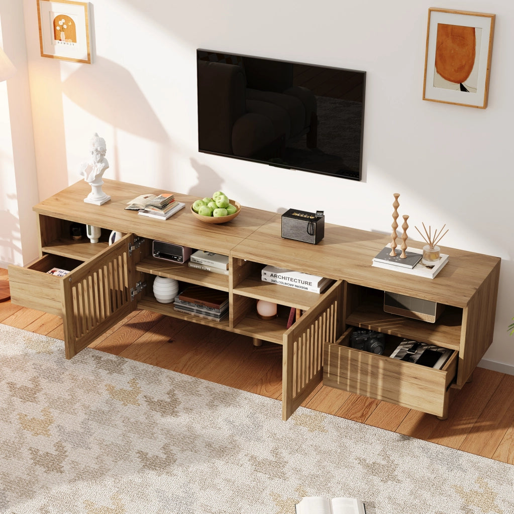 Mobile TV 180x40x51 cm con 2 ante a griglia e 2 cassetti effetto legno naturale HOMVRA