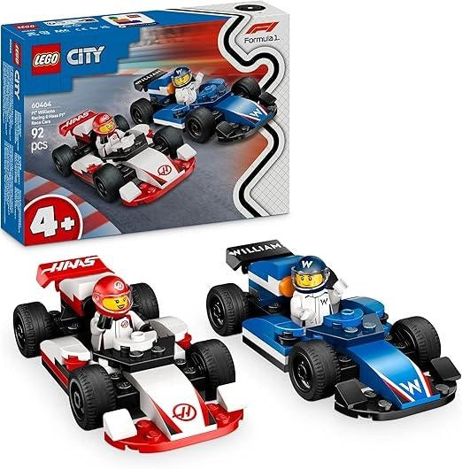 LEGO City Williams Racing e Haas F1 - Modelli di Auto da Corsa da Costruire con 2 Minifigure di Piloti e Starter Brick,E