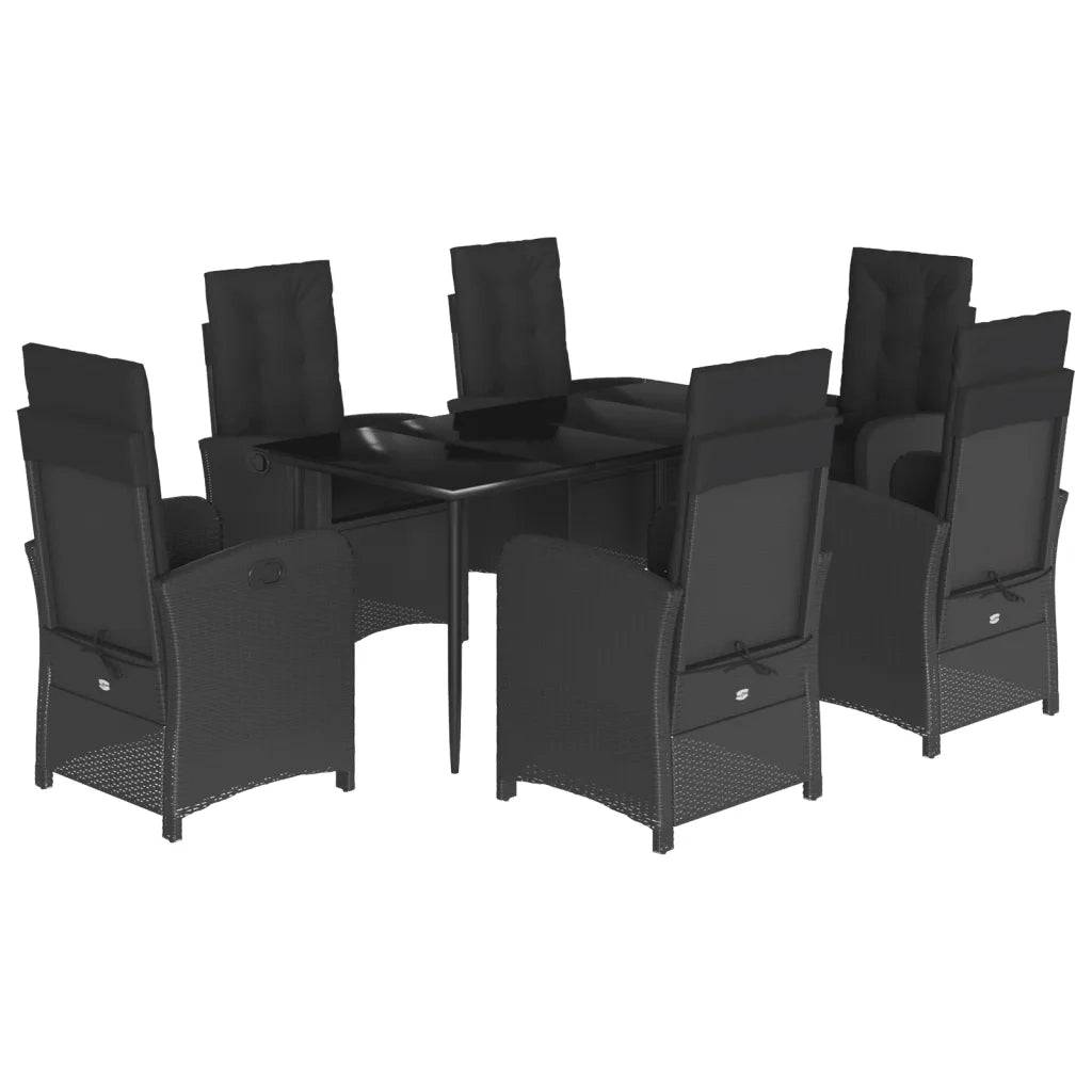 Set da Pranzo da Giardino 7 pz Nero con Cuscini in Polyrattan
