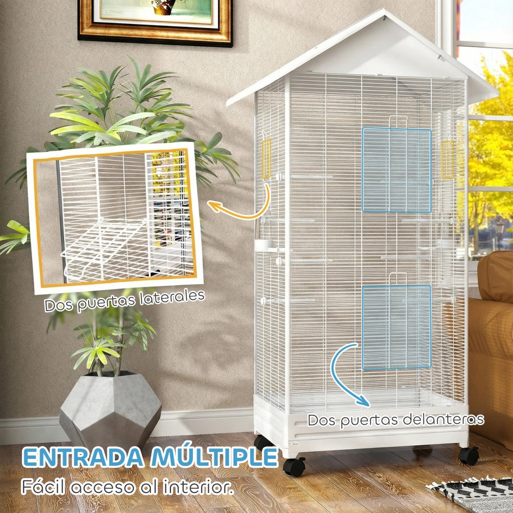 Gabbia per Uccelli con Ruote ¨C zephmum ¨C Bianco 79x65x155 cm