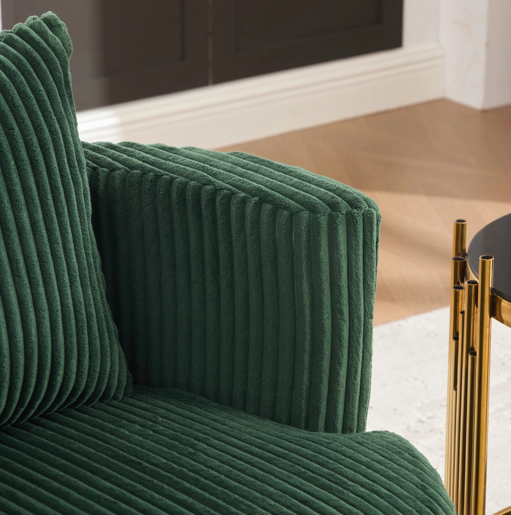 Poltrona girevole 360 gradi 76x79x78 cm verde smeraldo in velluto a coste con vano portaoggetti