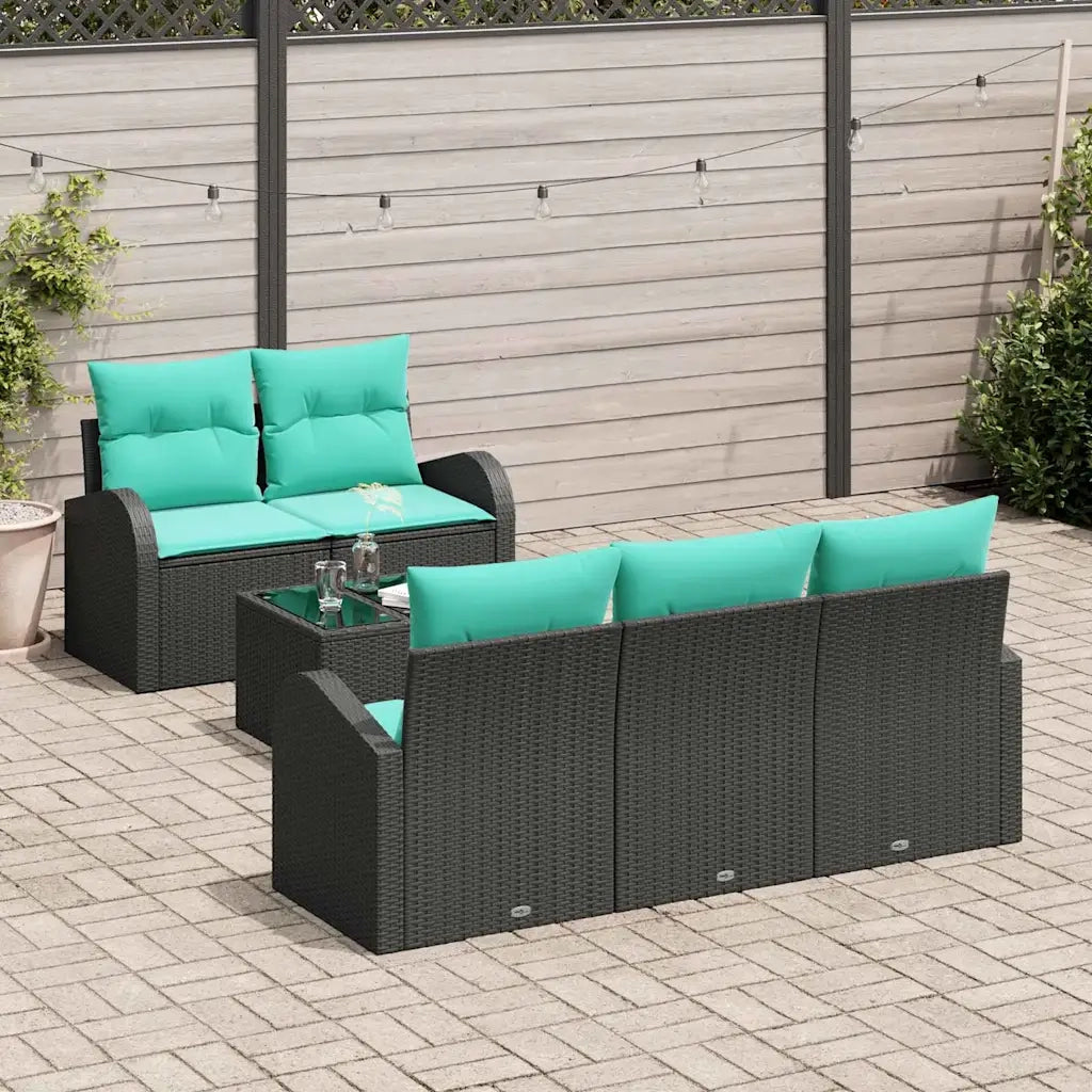Set Divano da Giardino con cuscino 6 pcs Nero e Turchese 3354595