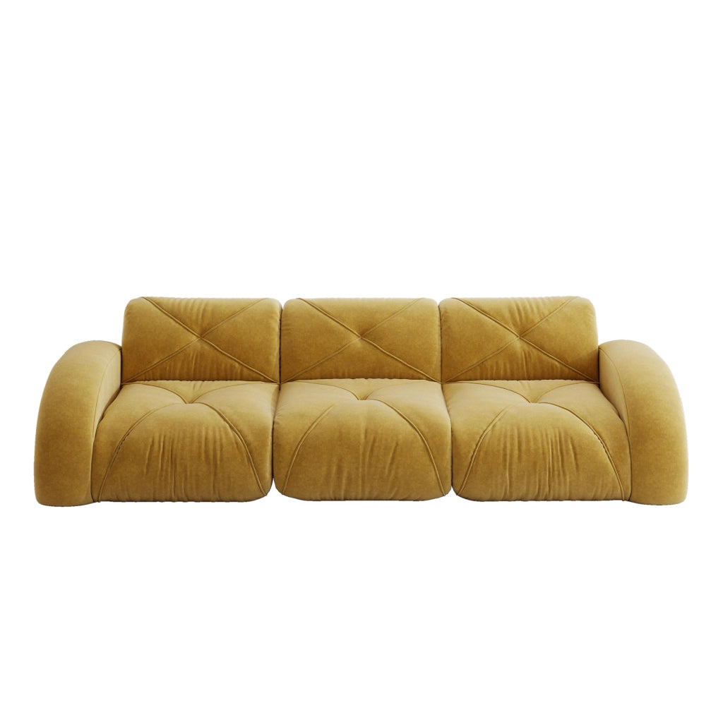 Divano 3 posti 281x95x76 cm in tessuto chenille giallo, senza montaggio