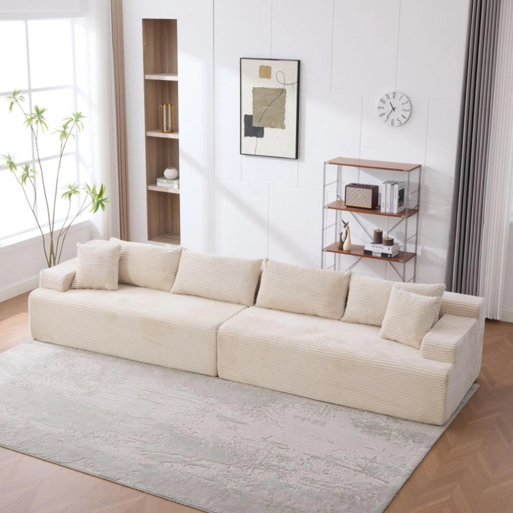 Divano modulare, divano compatto, tessuto chenille, schiuma ad alta elasticità 30D, base antiscivolo, 6 posti, bianco avorio