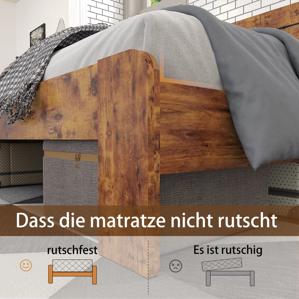 Letto singolo 140 × 200 cm con rete a doghe in ferro testiera bicolore marrone struttura in MDF e metallo