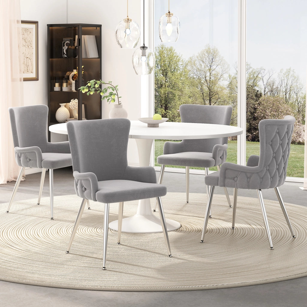 SEDIA da pranzo in velluto grigio e argento Set da 4 pezzi