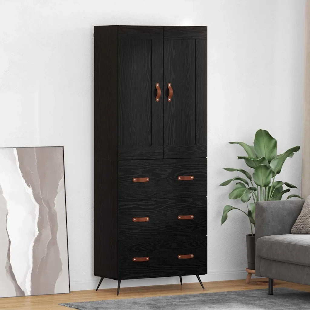 Credenza | Madia | Buffet da pranzo | Armadio da pranzo Rovere Nero 69,5 x 34 x 180 cm Legno multistrato