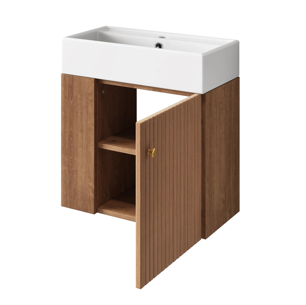 Mobile bagno compatto con lavabo in ceramica marrone
