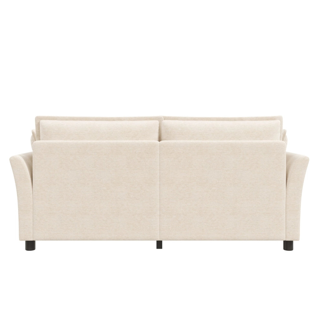 Divano compatto beige a 2 posti in ciniglia con 2 cuscini