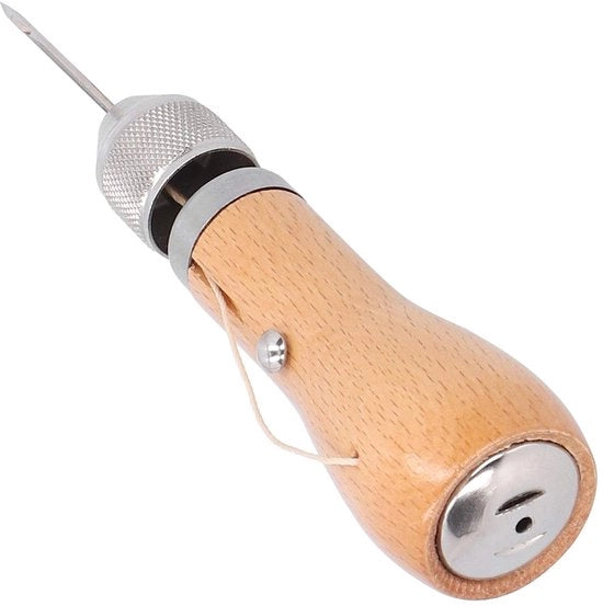 Kit Professionale per Lavorazione Pelle - Puntaspilli in Acciaio - Aghi in Acciaio - Lavorazione Pelle Artigianale - Incluso Ago Destro/Bisellato - Materiali di Alta Qualità