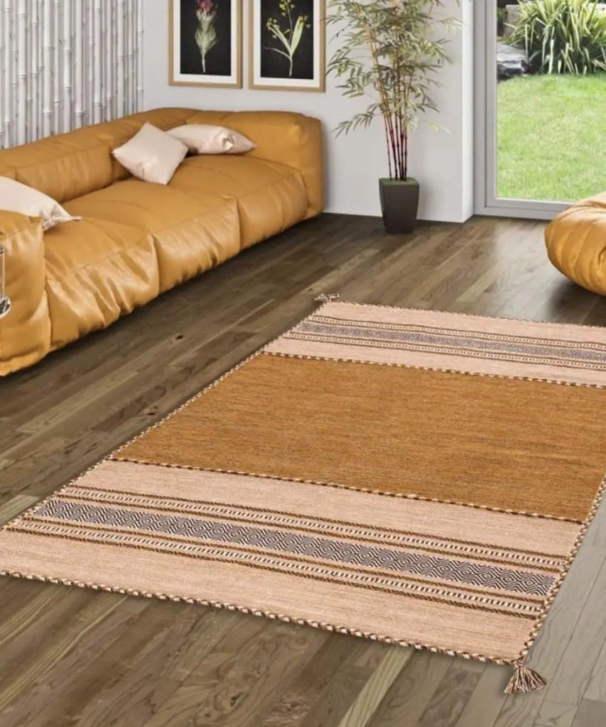 Tappeto ANTIQUE KILIM CUOIO cm.60x200 tessuto a mano in cotone e ciniglia