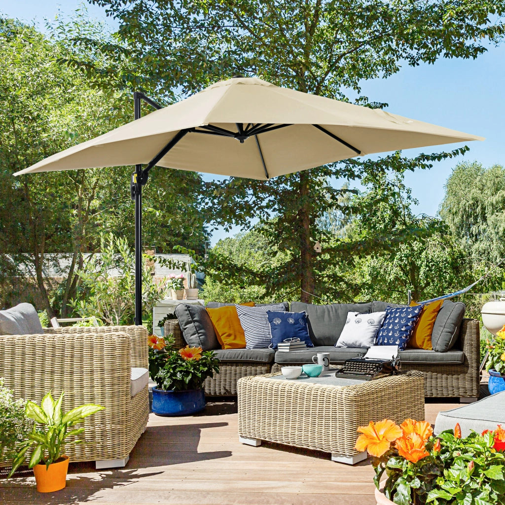 EasyComfort Ombrellone da Giardino con Angolazione Regolabile su 5 Livelli e a 360°, 2.5x2.5 m, color Crema