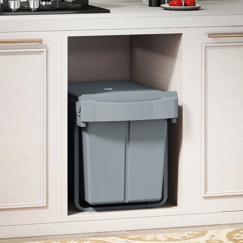 Pattumiera estraibile da incasso 2 scomparti da 20 l con telaio metallico grigia da sottopiano 52 × 33.5 × 41 cm