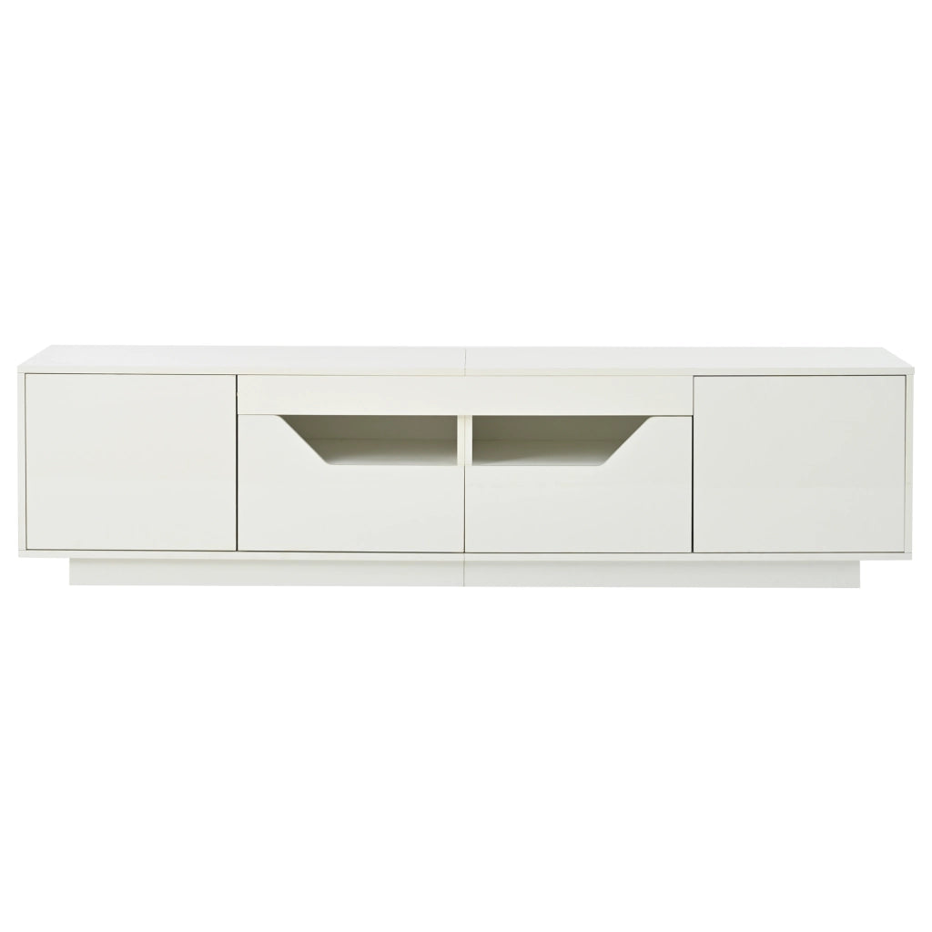 Mobile TV LED con 2 cassetti, 2 ante e 2 vani semichiusi, finitura lucida, per soggiorno, bianco, 180 × 40 × 45 cm