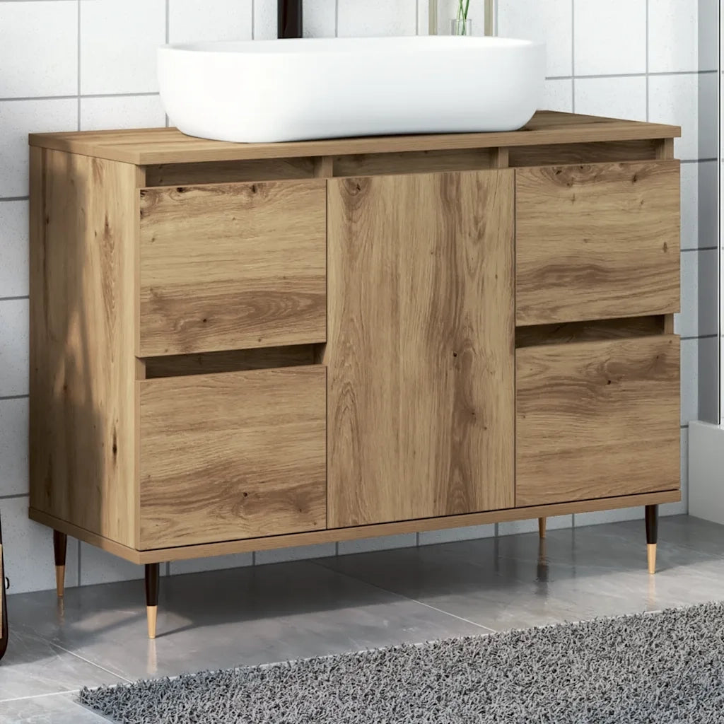 Mobiletto da Bagno Rovere Artigianale 80x33x60 cm in Truciolato 857233