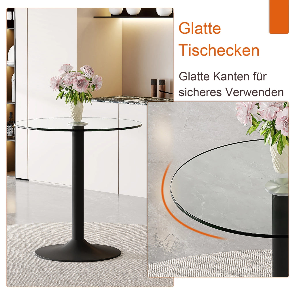 Tavolo alto rotondo con piano in vetro trasparente e base in metallo nero diametro 89 cm altezza 92 cm