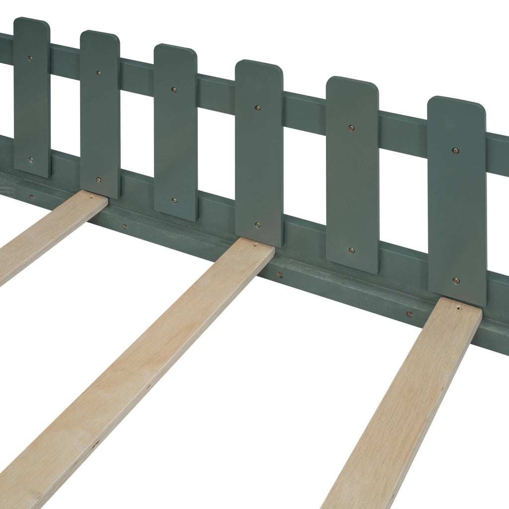 Letto a casetta 90 × 200 cm con 7 doghe struttura bassa in legno e MDF verde per cameretta