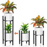 Set di 2 Piedistalli in Metallo Nero - Regolabile per Fiori, Larghezza 20-30cm, 4 Opzioni di Altezza e 5 Configurazioni, Piedistallo a 2 Livelli per Esterno e Interno