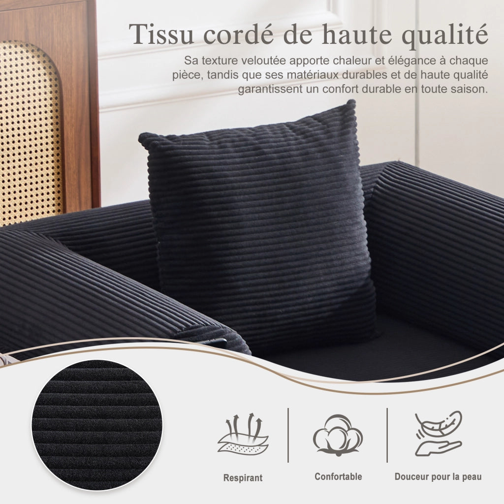 Poltrona modulare con pouf - con tasca laterale e cuscino - in ciniglia nera