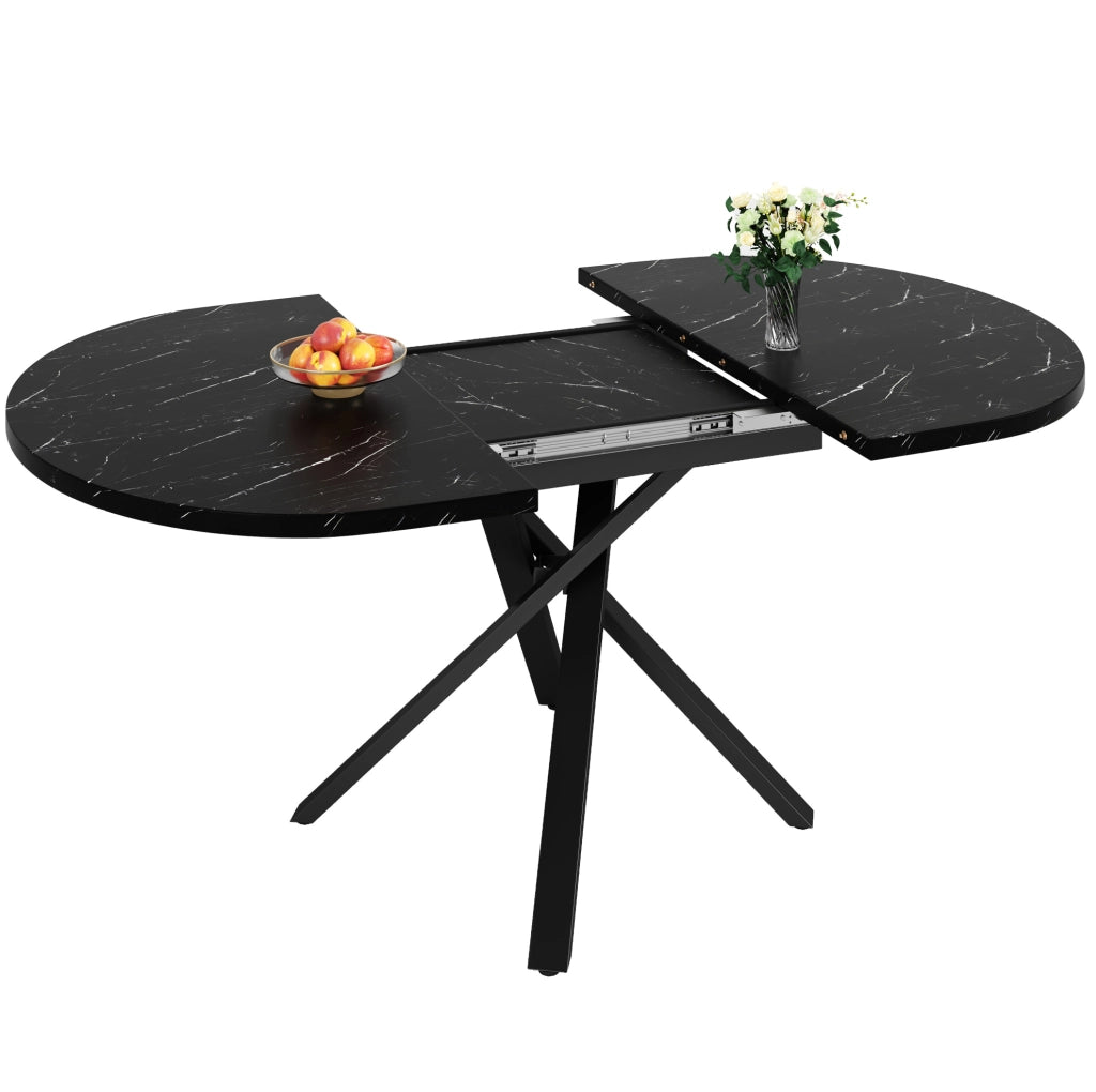 Set tavolo da pranzo estensibile 5 pezzi 100-140x100x75,5 cm MDF/metallo nero