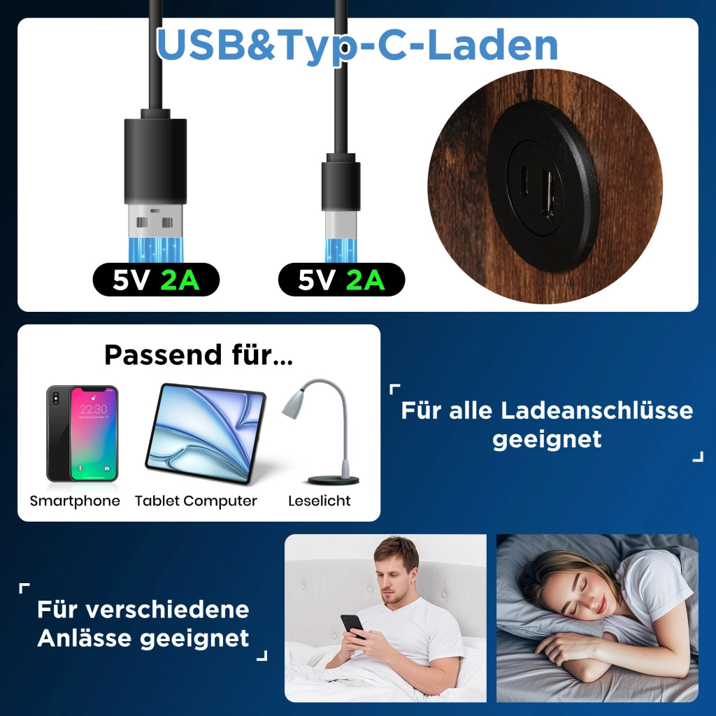 LETTO Contenitore 160x200 cm Lino Naturale con ricarica wireless USB-C