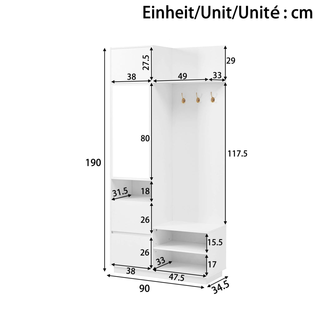 Guardaroba da ingresso compatto 5 in 1 bianco in MDF