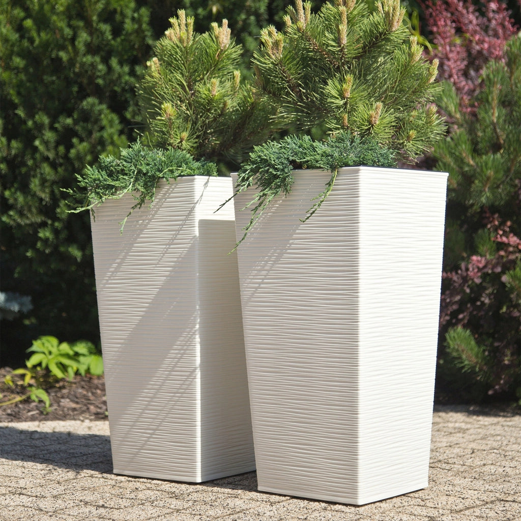 Set di 3 vasi da fiori KADAX, vasi da giardino + inserti, alti, grandi, bianchi, 47+57+68 cm