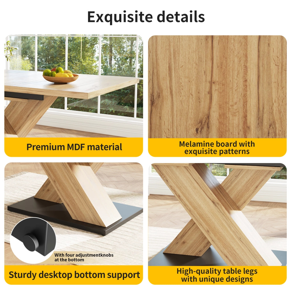Tavolo da Pranzo Allungabile 119-158;5x80 cm 6-8 Posti LEMONMAX; Sistema Telescopico; Gambe Incrociate Regolabili; Effetto Legno Naturale
