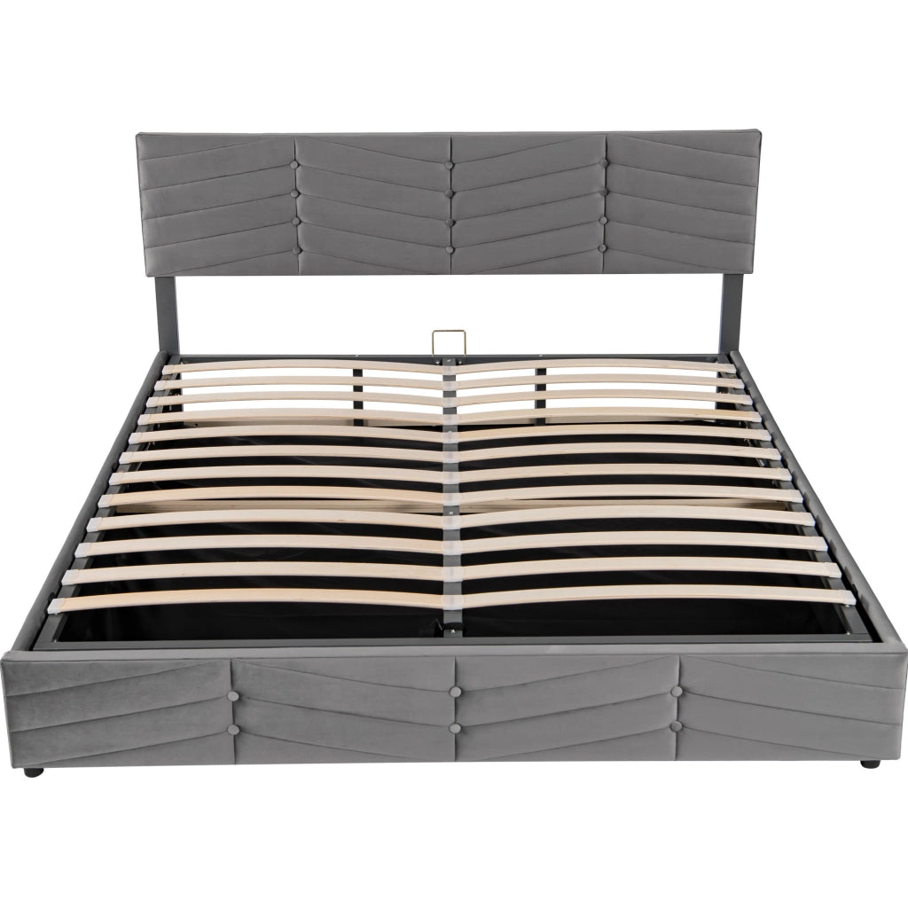 Letto imbottito 160x200 cm con contenitore idraulico in velluto grigio