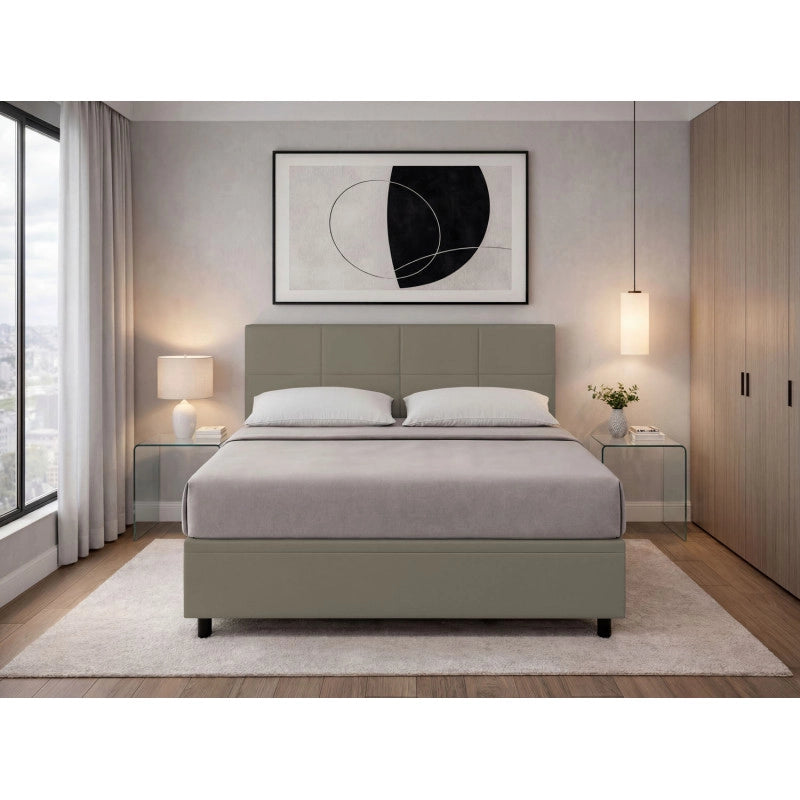 Letto imbottito Letto Matrimoniale alla Francese 140x200 cm Square - Similpelle,Cappuccino,Contenitore